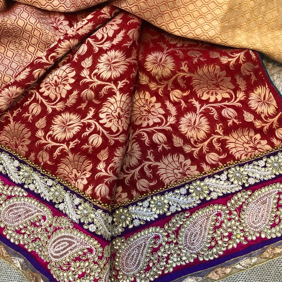 Indian Red and Yellow Sari - Picture 5 of 13